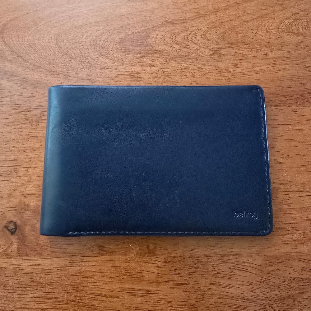 Bellroy Travel Wallet Navy Blue Leather RFID Bifold Micro Pen Passport